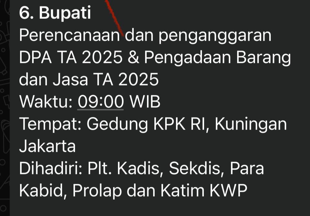 foto: Tangkapan Layar atau Screenshoot (SC) yang diperoleh media ini terkait Agenda Bupati Bogor, Rudy Susmanto, saat hari Kamis 19 Juni 2025 pekan lalu.